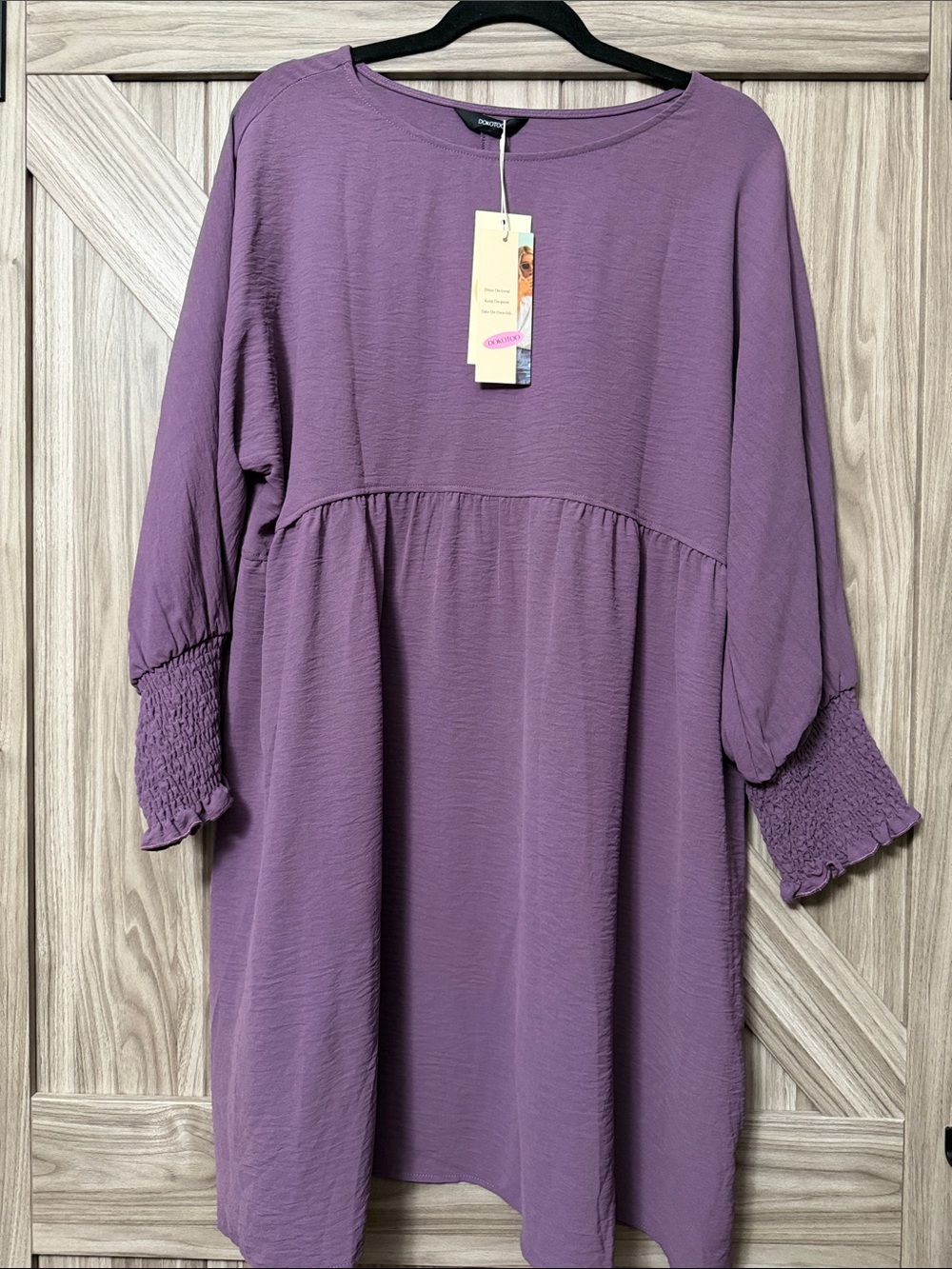 Dokotoo Purple Babydoll Midi Dress XL Smocked Cuff Long Sleeve NWT